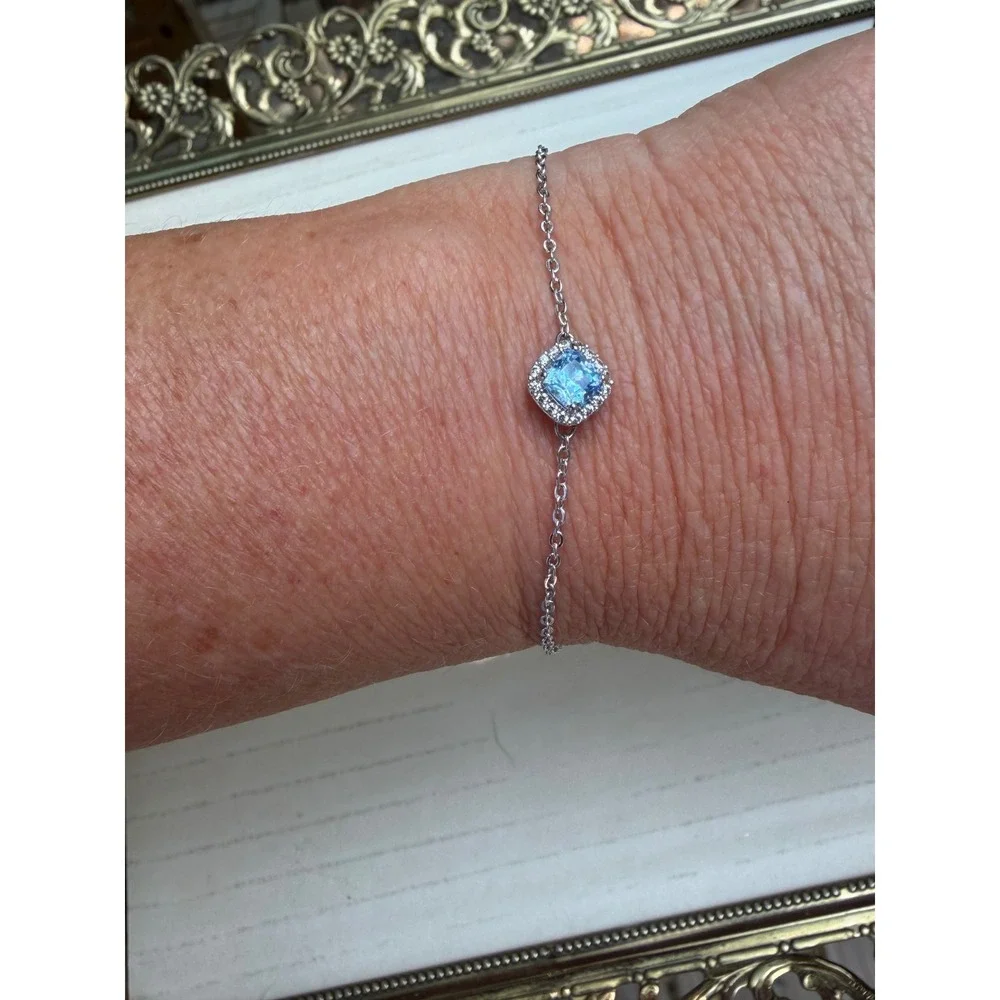 Swarovski Angelic Blue Cushion Cut Bolo Bracelet w/ Original Presentation Box